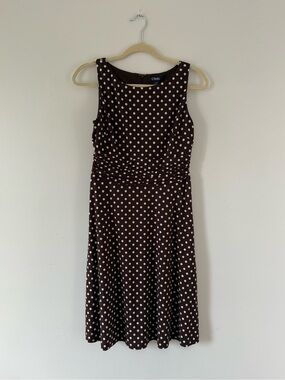 Chaps Brown & Cream Polka Dot Dress 90s Chic Coastal Grandmother